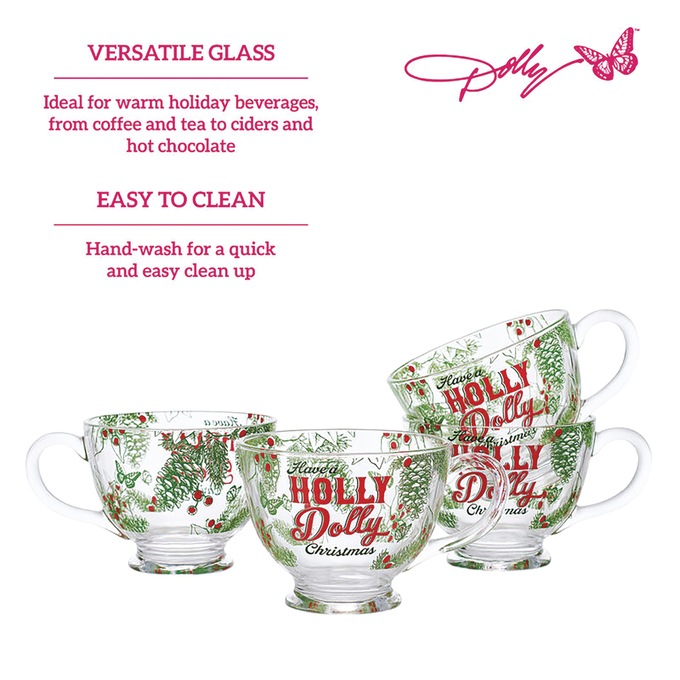 Dolly Parton Holly Dolly Christmas Set of 4 Glass Mugs, , large