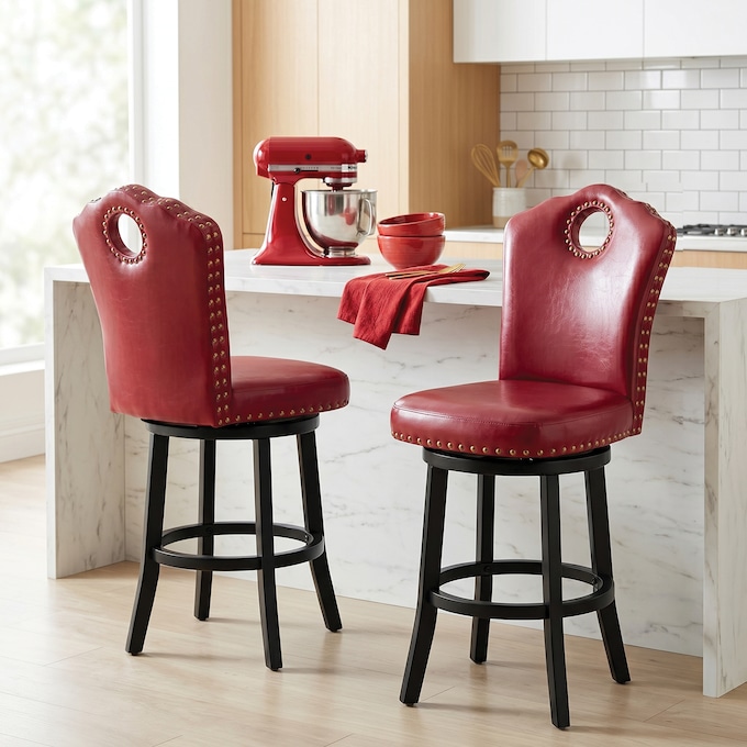 High-Back Swivel Bar or Counter Stool with Nailhead Trim, , large
