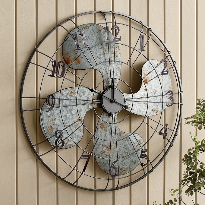 Galvanized Metal Fan Clock, , large