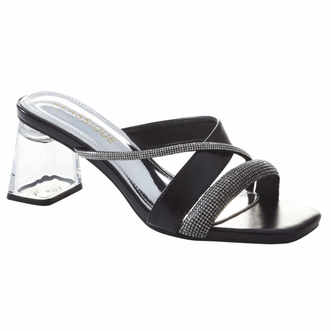 Classique Glitter Rope Slide Sandal with Mini Rhinestones and Chunky 2.5" Heel, , large