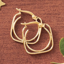 10K Gold Square/Round Hoops, , large