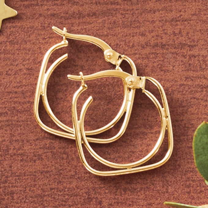 10K Gold Square/Round Hoops, , large