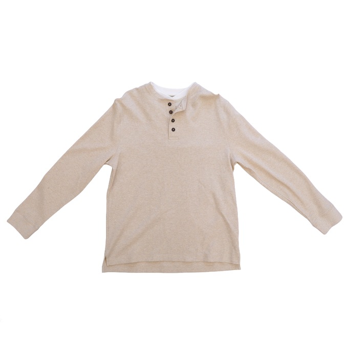Men's Thermal Cotton-Blend Henley, Oatmeal Heather, large