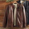 Sherpa-Lined Leather Coat, , large