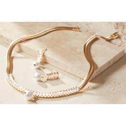 Crystal/Faux-Pearl Drop Necklace and Earring Set, , large