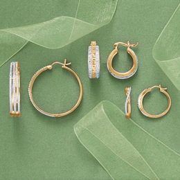 3-Pair Diamond Hoop Earrings, , large