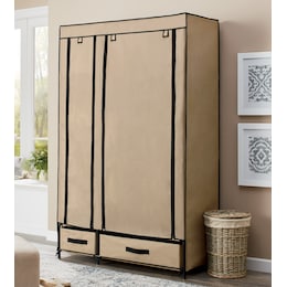 Fabric Storage Wardrobe Closet with Drawers and Hanging Bar, , large