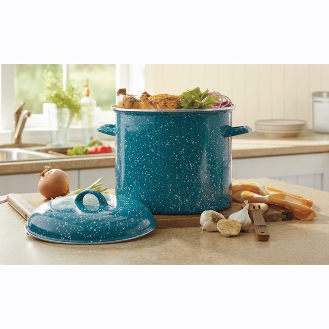 12-Quart Enameled Steel Stockpot & Lid with Speckled Finish, , large