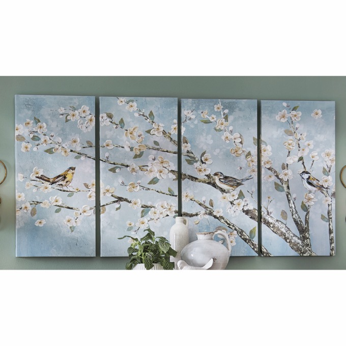 4-Piece Spring Floral Bird Wall Art, , large