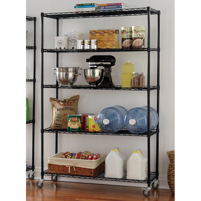 5-Shelf Wide Metal Rolling Rack, , large
