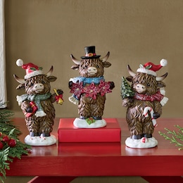 Set of 3 Christmas Highland Cows, , large
