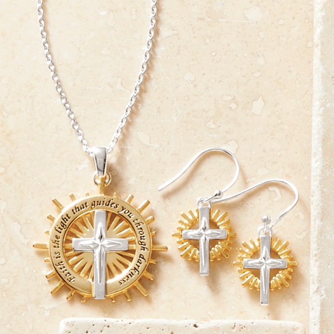 Two-Tone Faith/Light Necklace & Earrings Set, , large