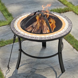 Mosaic Firepit with BBQ Grill, , large
