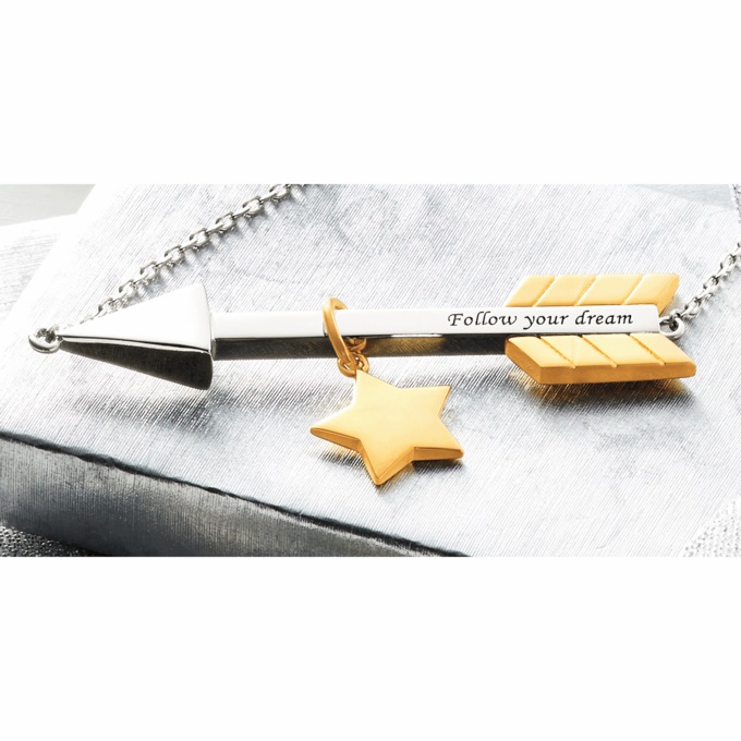 Name Two-Tone Metal Sentiment Arrow Pendant, , large