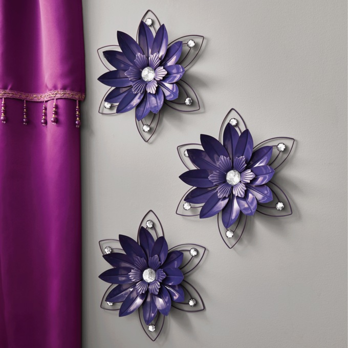 Set of 3 Crystal Wall Flowers, , large