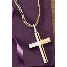 Men&amp;&#35;39;s Two-Tone Stainless Steel Cross Pendant, , large