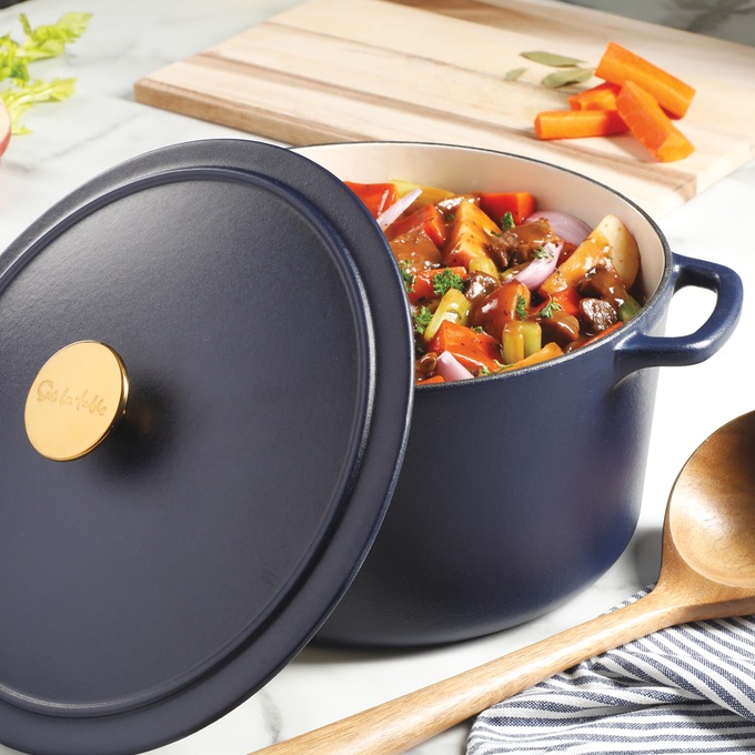 Sur La Table Millau 5.5-qt. Enameled Cast Iron Dutch Oven with Lid, Matte Marine, large