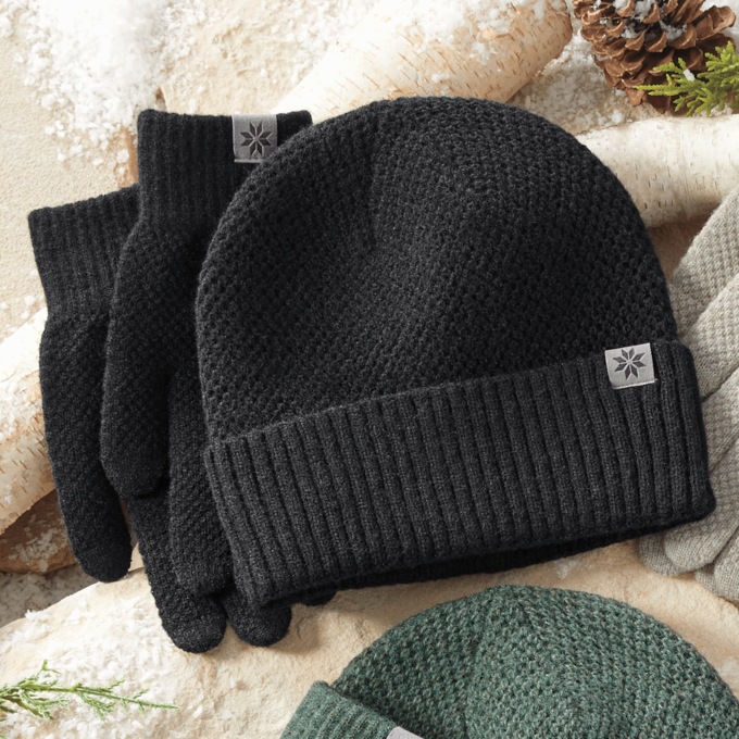 Britt's Knits Tahoe Waffle Hat and Glove Set, Black, large