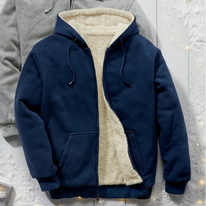 Fleece-Lined Hoodie, Navy, large