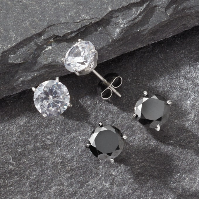 Majesty Cubic Zirconia 2-Pair Stud Earring Set for Him, , large