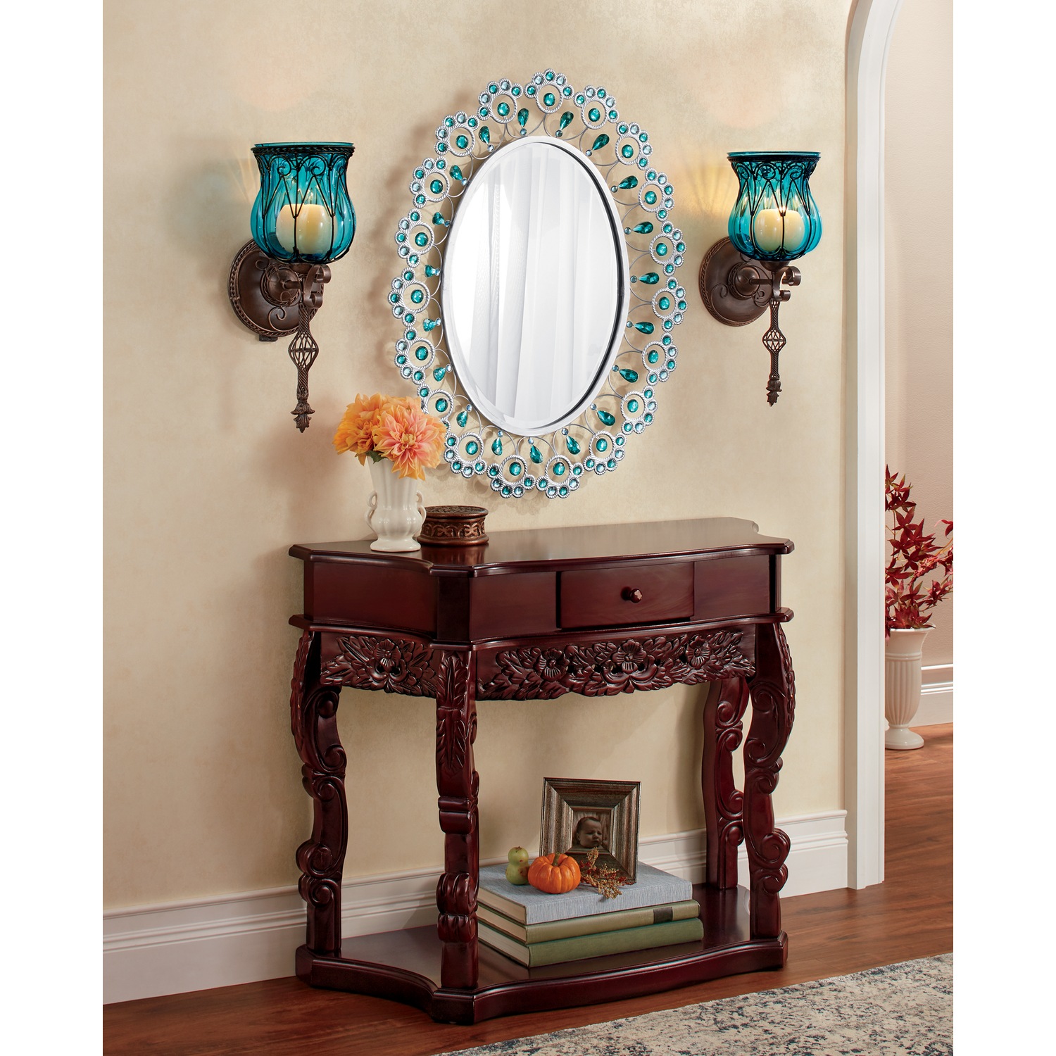 Carved curved shop console table
