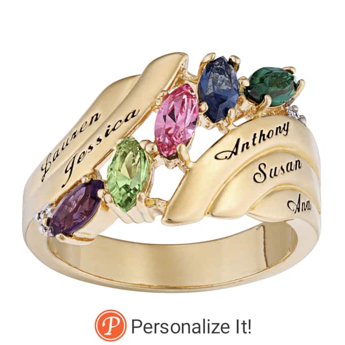Marquis Magic Family Name and Birthstone Ring, , large