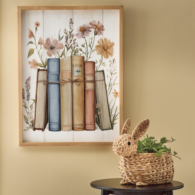 Floral Books Wood Plank Wall Art, , large