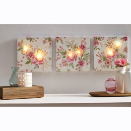 3-Piece Lit Cottage Rose Wall Art, , large