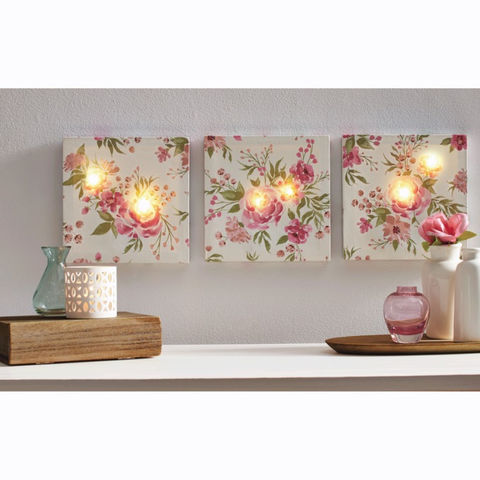 3-Piece Lit Cottage Rose Wall Art, , large