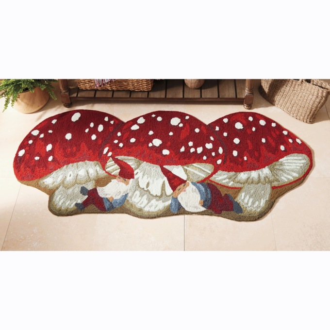 Indoor/Outdoor Mushroom And Gnome Mat, , large