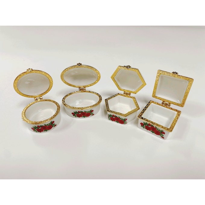 Set of 4 Floral Trinket Boxes, , large
