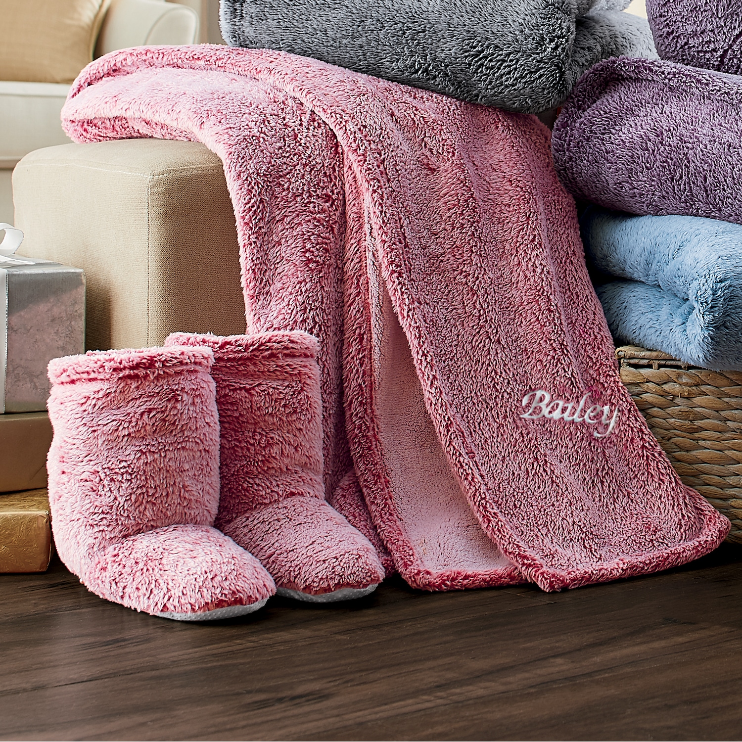 Ultraplush Throw Blanket and Bootie Slippers Gift Set Montgomery Ward