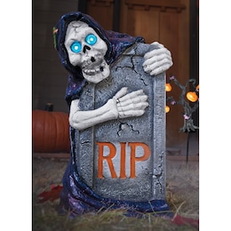 Lit Skeleton with Tombstone, , large