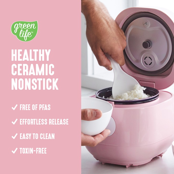 Greenlife 4-Cup Rice and Grains Cooker, Pink, large