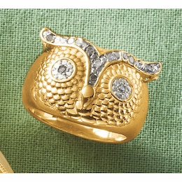 Diamond-Accented Owl Ring, , large