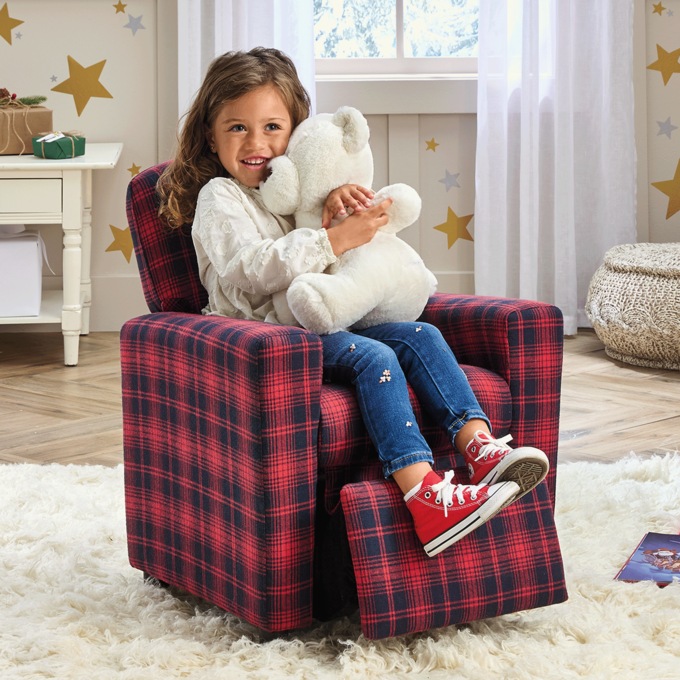 Kids&rsquo; Plaid Recliner, , large