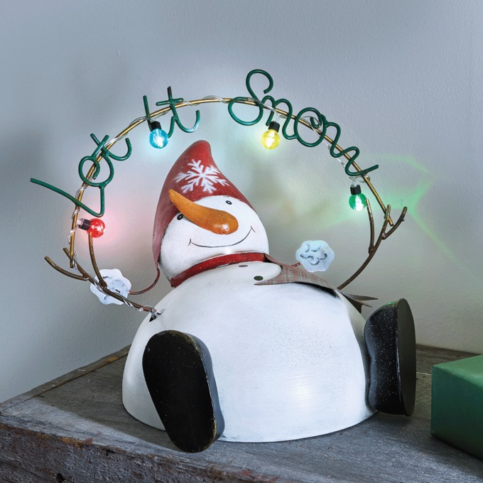 Lit Metal Snowman with "Let It Snow" LED Sign, Multi, large