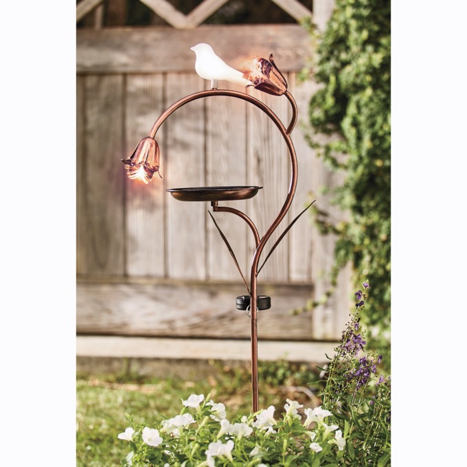Solar Bird Bath with Lighted Flowers, , large