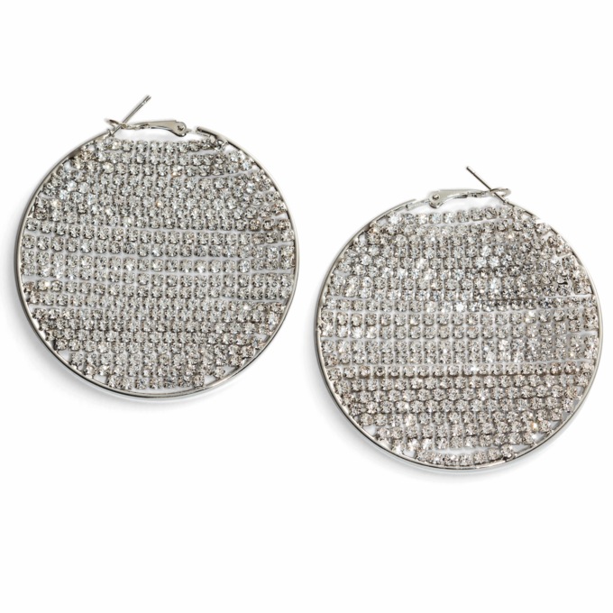 Crystal Circle Strand Earrings, Silvertone, large