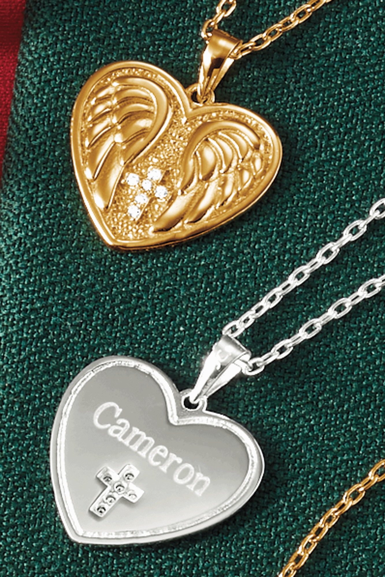 Personalized Cubic Zirconia Cross or Wings Religious Pendant, , large