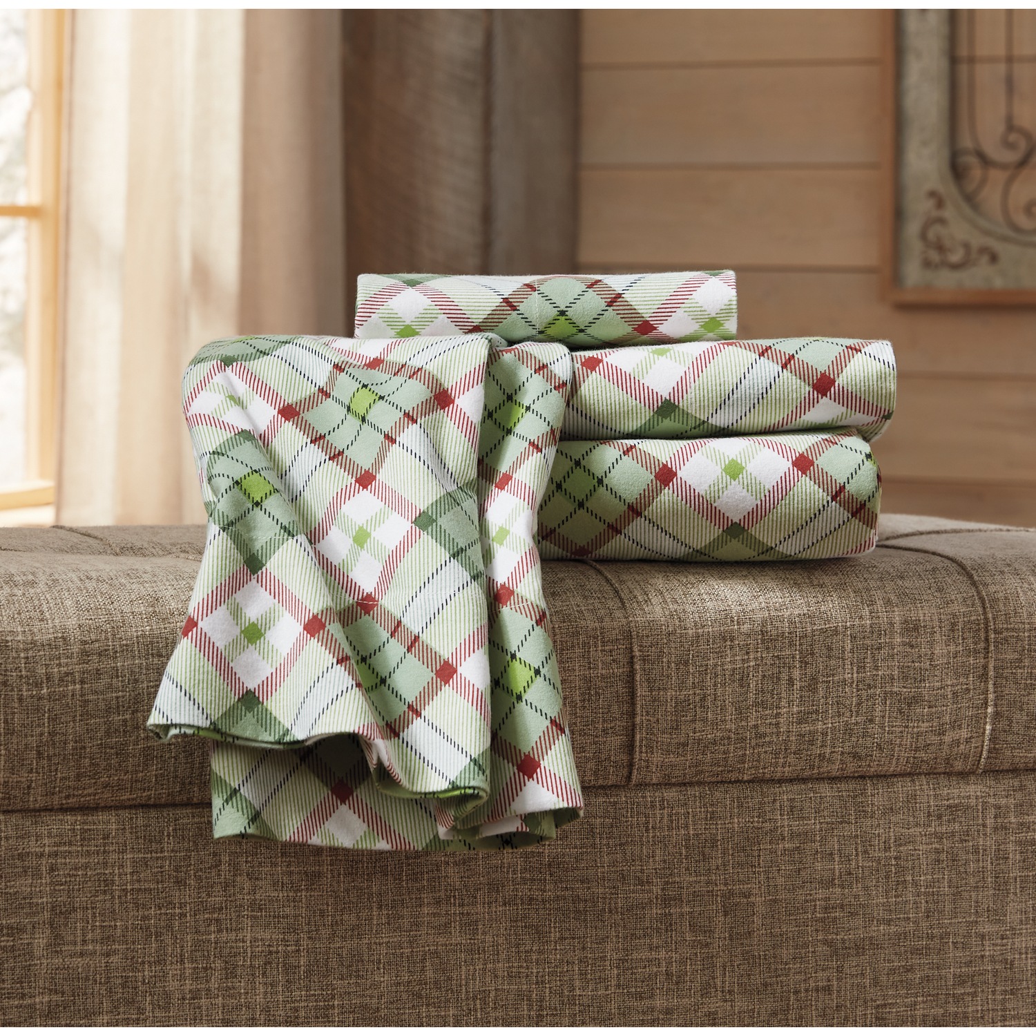 Green Plaid Flannel Sheet Set Montgomery Ward
