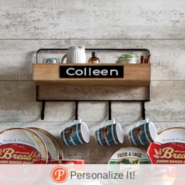 Personalized Wall Shelf with Hooks, , large