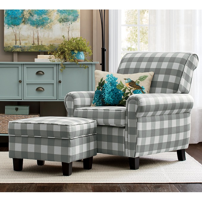 Buffalo Check Armchair and Ottoman