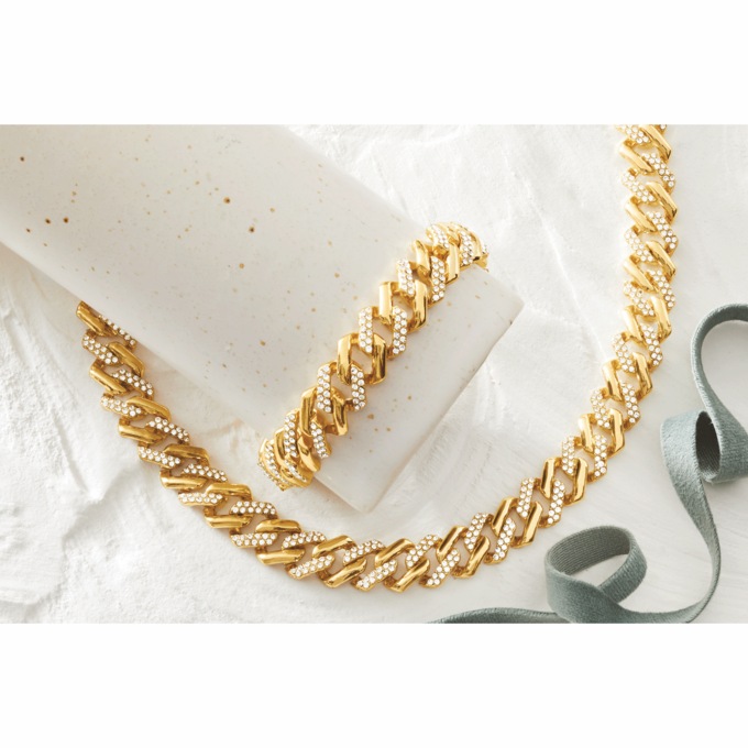 Men's Crystal Link Necklace & Bracelet Set, , large