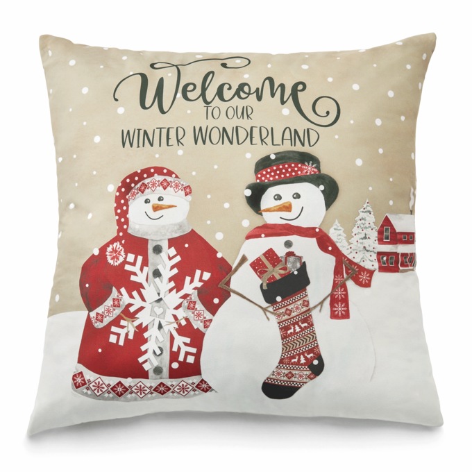 Welcome Snowmen Decorative Accent Pillow, Gray, large