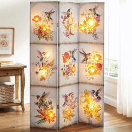 Lit Hummingbird Floral Room Screen, , large