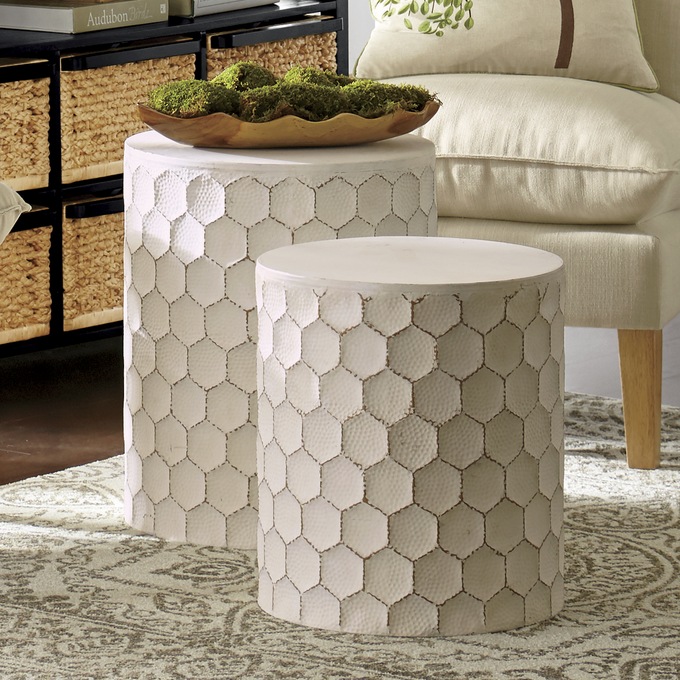 Set of 2 White Metal Tables, , large