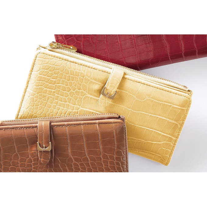 Women's Faux-Croco Wallet, Yellow, large