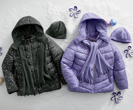 Platinum Girls&amp;&#35;39; Foil Puffer with Hat and Scarf, , large