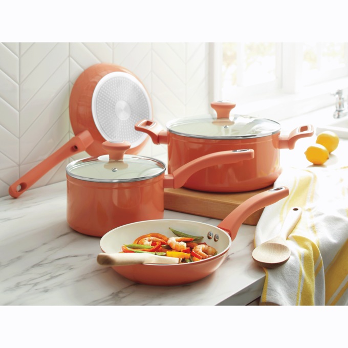 Martha Stewart 8-Piece Rexford Cookware Set, Coral, large